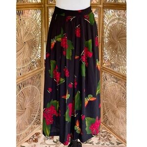 Vintage Essay by Sharon Anthony Skirt Black Berries Red Green Yellow Butterflies
